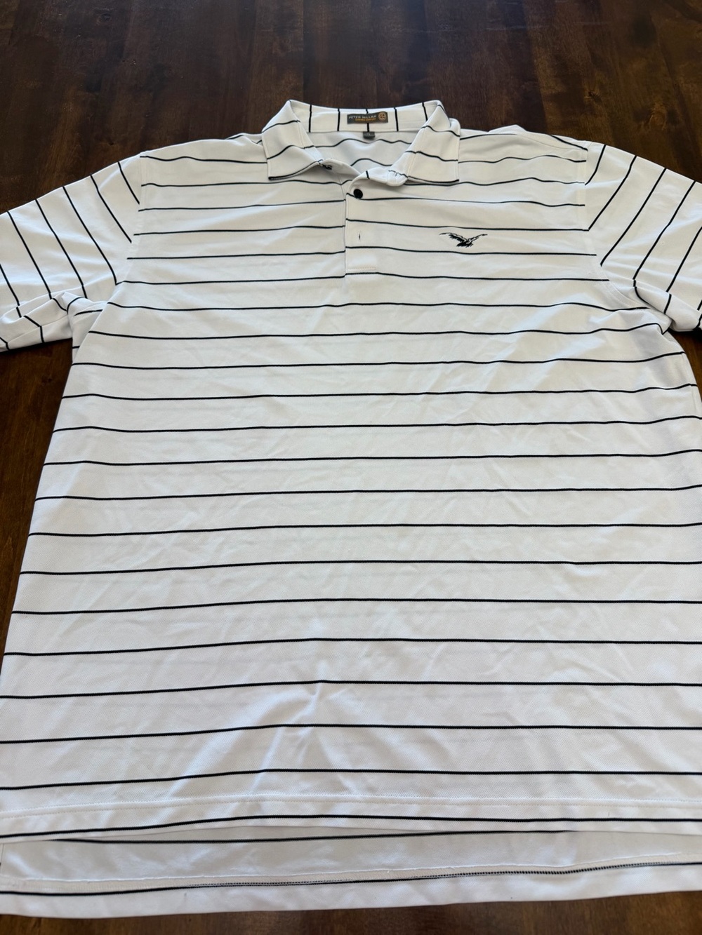 Peter Millar Summer Comfort
Men's White/Black Stripe Pique Golf
Polo Eagle XL